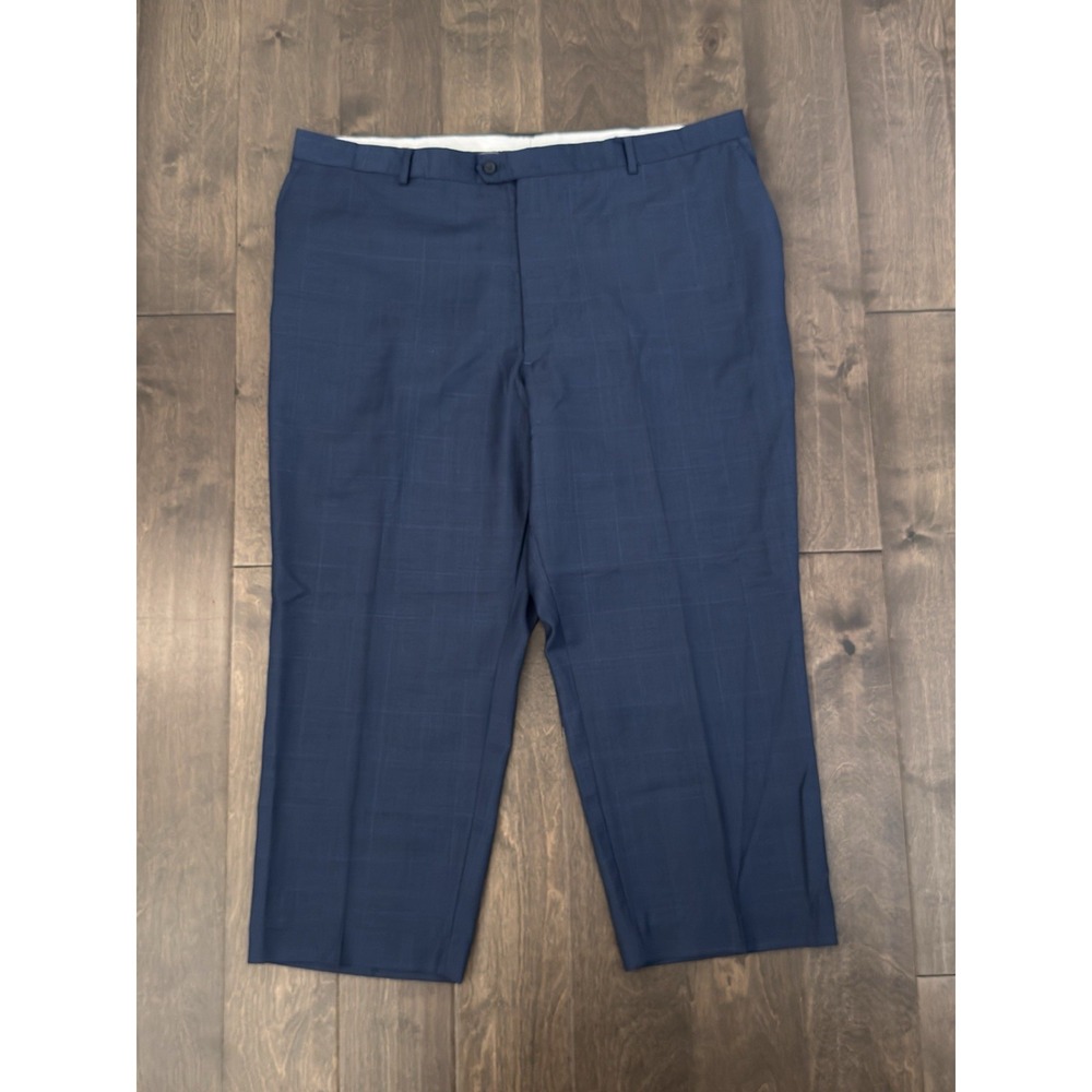 Pronto Uomo Platinum Mens Blue Wool Blend Plaid Flat Front Dress Pants 44X27